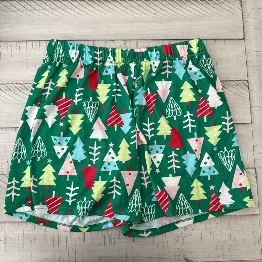 Cat and Jack Girls Festive Christmas Themed Green Tree Patterned Shorts